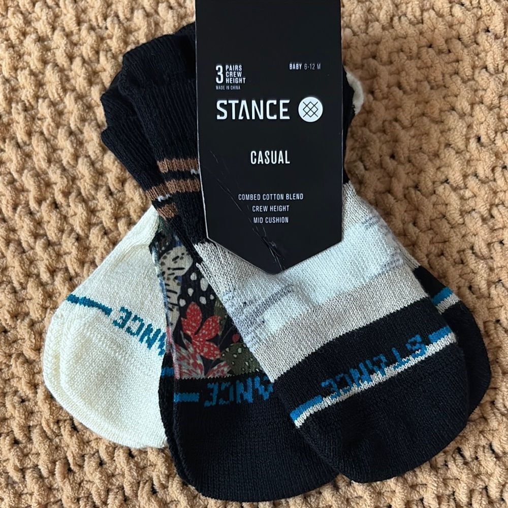 3 Pairs Baby Stance Casual Crew Socks Size 6-12 months